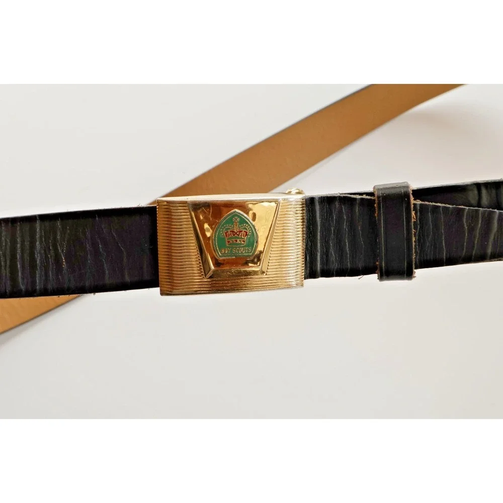 Boy Scouts Hickok Cowhide Black Leather Belt with Gold Crown bukle Size 36